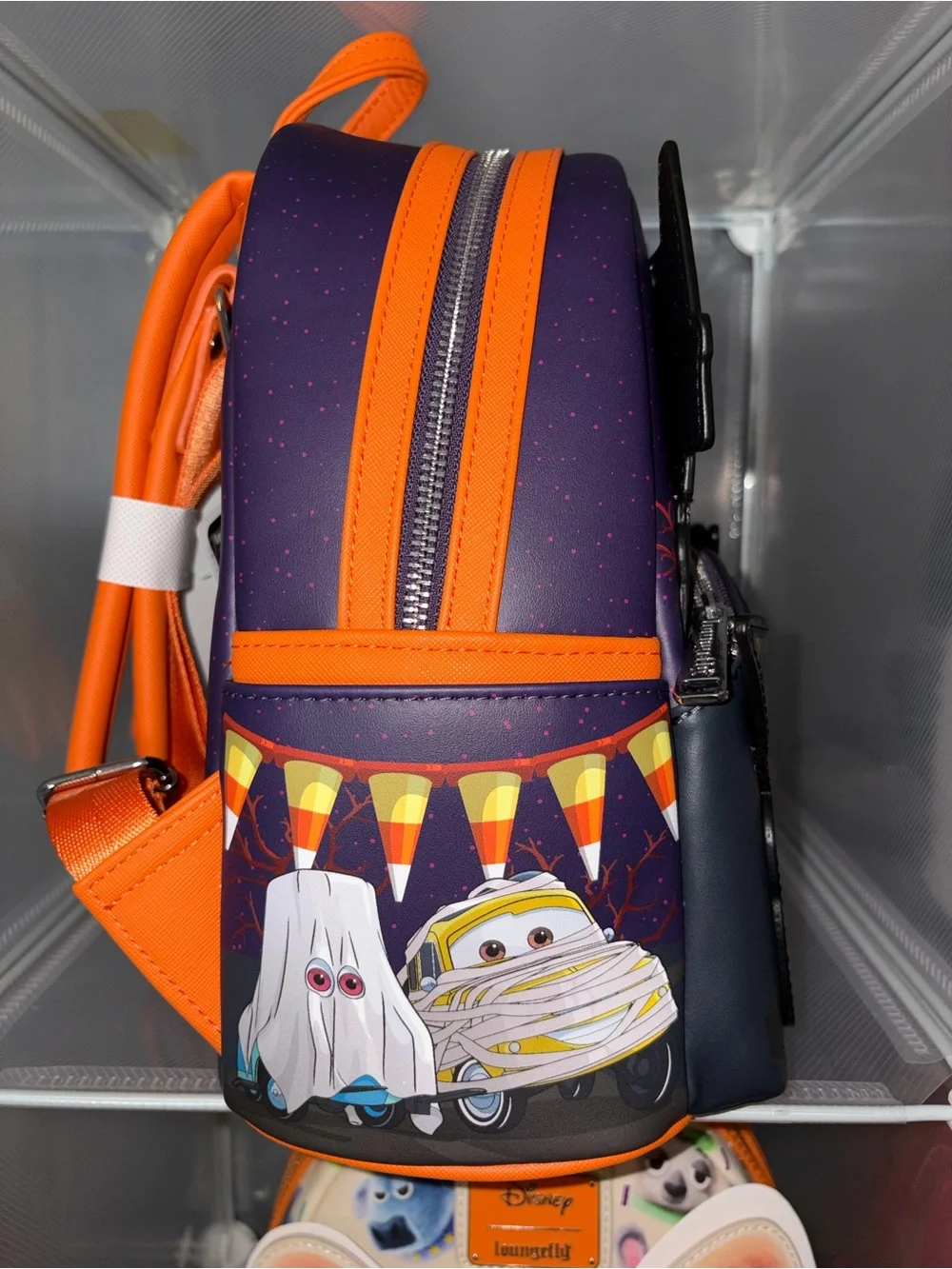 Loungefly Halloween Cars Cone Backpack in Orange & Purple